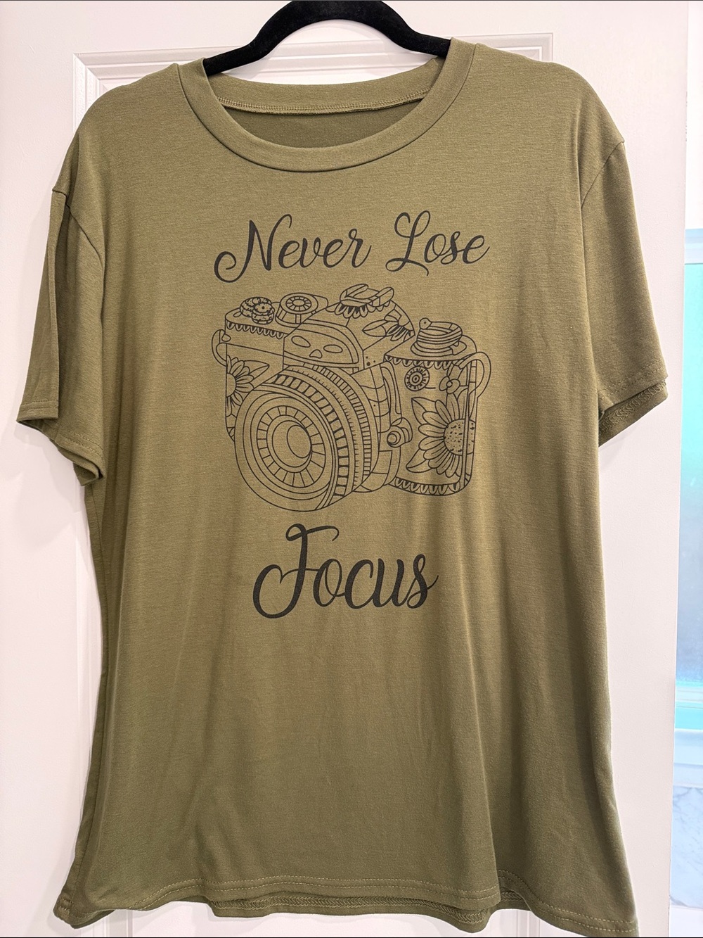 Never Lose Focus Camera Motivational Olive Graphic Tee